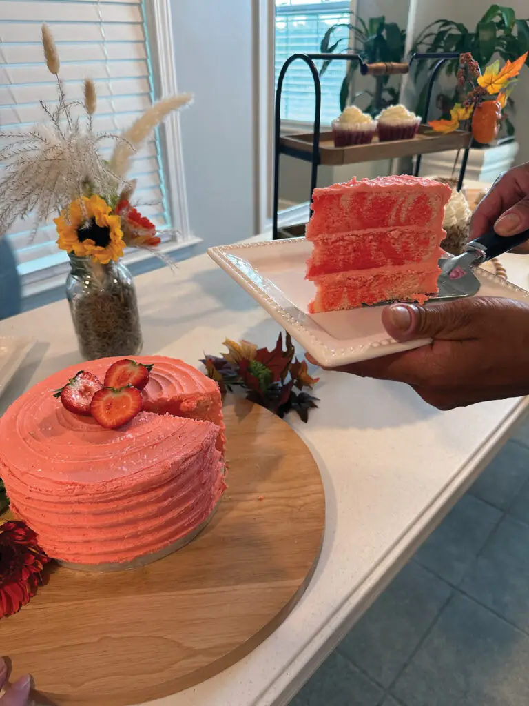 Strawberry Swirl Cream Cheese Cake is Joni Harris’s signature dessert.
PHOTO BY LENORE VICKREY