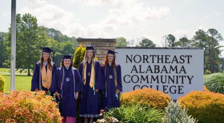 DUAL GRADS: Addie Reed, Taylor Hutcheson, Isabella Hawkins and Makayla Petrey have all earned diplomas from their respective high schools as well as associate degrees from Northeast Alabama Community College in Rainsville.